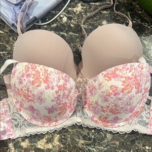 BCBGMaxAzria Pink and Cream Floral Bra
